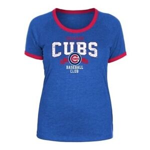 Chicago Cubs Baseball Blue Ringer T Shirt Women's Small Genuine Merchandise NEW